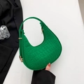 Bright green crescent underarm bag with crocodile embossed texture and golden hardware - Green