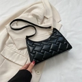 Chic black quilted puffer hobo bag with glossy finish and adjustable shoulder strap - Black