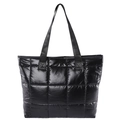 Minimalist black quilted tote bag with puffer fabric and large capacity design - Black