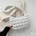 Fashionable white ruched hobo bag with quilted texture and soft cloud design style - White