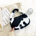 Cute faux fur handbag with classic black and white cow print for winter fashion - Cow Pattern-Black