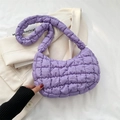 Chic lilac purple quilted cloud bubble bag with soft ruched strap shoulder design - Purple