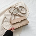 Beige crocodile embossed minimalist crossbody bag with gold hardware and top handle - Khaki