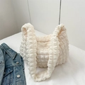 Bolso tote blanco de tela popcorn con superficie texturizada y asa simple - Blanco