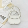 Chic white leather small square crossbody bag with gold fashion lettering and top handle - White