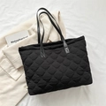 Schicke schwarze Stepp-Tote-Bag mit großem Fassungsvermögen und Rautensteppmuster - Schwarz
