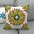 Linen square throw pillow with floral mandala pattern on a gray fabric sofa - 18x18 Inch / Green Orange Mandala (6)