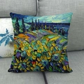 Dettaglio ravvicinato di federa in lino con pittura a olio di girasole su divano - 45*45cm / Girasole Pastorale (8) / Multicolore