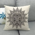 Linen decorative pillowcase featuring a black mandala lion print on beige fabric - 18x18 Inch / Mandala Lion Pattern (1)