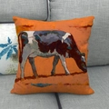 Detail of artistic oil painting cow print on orange linen square decorative sofa pillowcase - Orange-Yellow Cow Oil Painting (2) / 18x18 Inch