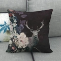 Artistic linen pillow cover featuring a majestic elk and floral oil painting print - 18x18 Inch / Deer and Floral (5)