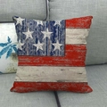 Vintage American flag cushion cover in linen style on a grey sofa for home decor - 18x18 Inch / Faux Wood Grain Flag (14)