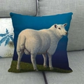 Detailed close-up of a linen cushion cover featuring a white sheep on green grass - 18x18 Inch / Sheep Pattern