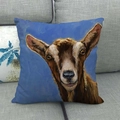 Detail of oil painting goat portrait on square linen throw pillow cover on grey sofa - 18x18 Inch / Goat Portrait