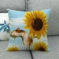 Fodera per cuscino in lino con girasoli e gatto che dorme su un divano grigio - 45*45cm / Gatto che Dorme e Girasole (1) / Multicolore