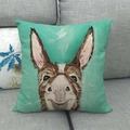 Linen pillow cover featuring artistic donkey animal print on mint green background fabric - 18x18 Inch / Hand-painted Donkey