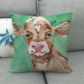 Linen pillow cover featuring a cow oil painting pattern on a grey sofa background - 18x18 Inch / Cow Oil Painting