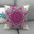 Linen throw pillow cover with vibrant pink and teal bohemian mandala pattern - 18x18 Inch / Rose Blue Mandala (5)