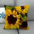 Fodera per cuscino in lino con stampa di girasole giallo su un divano grigio - 45*45cm / Pittura a Olio di Girasole (2) / Multicolore