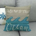 Housse de coussin en lin avec vagues bleues et texte Take me to the Ocean - Style Take Me To Ocean (4)