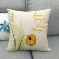 Linen pillow cover with floral patterns and Live Simply, Laugh Always text on a gray sofa - Style 9-Yellow Flower(Live Simply, Laugh Always.)