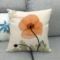 Close-up of linen pillow cover with orange poppies and Keep Shining text on gray sofa - Style 5-Orange Flower(Keep Shining)