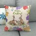 Fodera per cuscino in lino con coniglietto Happy Easter e stampa floreale festiva - Coniglio di Pasqua Fiori (Happy Easter!) / 45x45cm