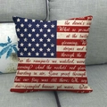 Vintage linen US flag pillow cover with American national anthem lyrics on grey sofa - 18x18 Inch / Flag with Lyrics (15)