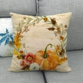 Linen pumpkin throw pillow case with watercolor autumn flower wreath on gray sofa - Watercolor Pumpkin Wreath Style (1)