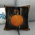 Rustic Halloween pumpkin linen pillowcase on grey sofa with vintage wood print - Retro Wooden Texture Pumpkin Style (7)