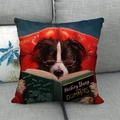 Detail of funny border collie reading a book print on a decorative linen pillow case - Border Collie Reading (2)