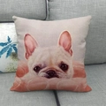 Detail of linen pillow cover featuring a high-quality French Bulldog oil painting print - White French Bulldog (3)