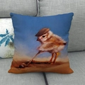 Detail of oil painting style chicken playing golf on linen pillowcase over a sofa - Chick Playing Golf (4)