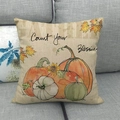 Detail of linen pillow cover with pumpkins, sunflowers and Count Your Blessing text - Watercolor Pumpkin Sunflower Style (11)