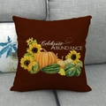 Rustic linen pillowcase featuring pumpkins and sunflowers with Celebrate Abundance print - Celebrate Abundance Dark Brown Harvest Style (7) / 45x45cm