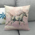 Linen decorative throw pillow with watercolor wild horse print on soft purple background - Pink Purple Running Horse Style (4)