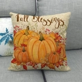 Detail of Fall Blessings linen pillowcase featuring pumpkin and maple leaf patterns - Fall Blessings Orange Pumpkin Style (8) / 45x45cm