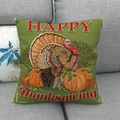 Linen thanksgiving cushion cover with pumpkin and turkey print on a gray sofa - Happy Thanksgiving Turkey Style (12) / 45x45cm