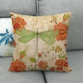 Housse de coussin vintage en lin avec motif libelle et fleurs sur canapé gris - Grande Libellule Verte Florale (Style 9)