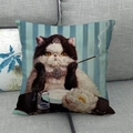 Detail of vintage cat illustration with pearl necklace on linen throw pillow cover - Elegant Cat (11)