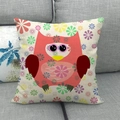 Fodera per cuscino in lino con gufo rosso e motivi floreali peace su divano grigio - Tipo standard / Stile Gufo Rosso Segno della Pace