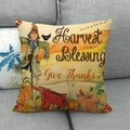 Pastoral pumpkin linen pillowcase with Harvest Blessing print on a grey sofa - Harvest Blessing Scarecrow Style (10) / 45x45cm