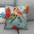 Linen cushion cover featuring red cardinals on pine branches with snowflake patterns - Pine Cone Snow Cardinal (11)