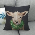 Linen throw pillow cover featuring a rustic oil painting of a lamb with floral wreath - Wreath Lamb (18)