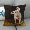 Linen decorative square pillowcase featuring an oil painting style pig print on a gray sofa - Pig Looking Up (20)