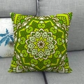 Green mandala geometric pattern linen throw pillow on a grey sofa for home decor - 18x18 Inch / Green Series Mandala (11)