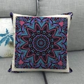 Square linen pillowcase with purple mandala pattern and boho fringe decoration - 18x18 Inch / Blue-Purple Mandala (12)