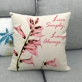 Linen pillowcase with ink flower pattern and Live Simply quote on gray sofa - Style 8-Pink Flower(Live Simply, Laugh Always...)