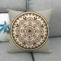 Linen sofa pillow cover with brown mandala floral pattern in ethnic geometric style - 18x18 Inch / Brown Mandala (16)