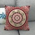 Linen decorative pillow cover featuring a red mandala geometric pattern on a sofa - 18x18 Inch / Red Pink Symmetric Mandala (17)
